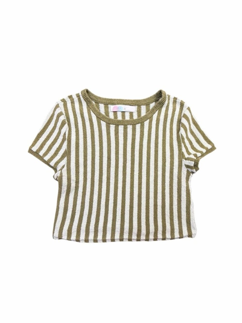 FP Beach Free People Olive Green & Ivory Striped Terry Knit Crop Top XL